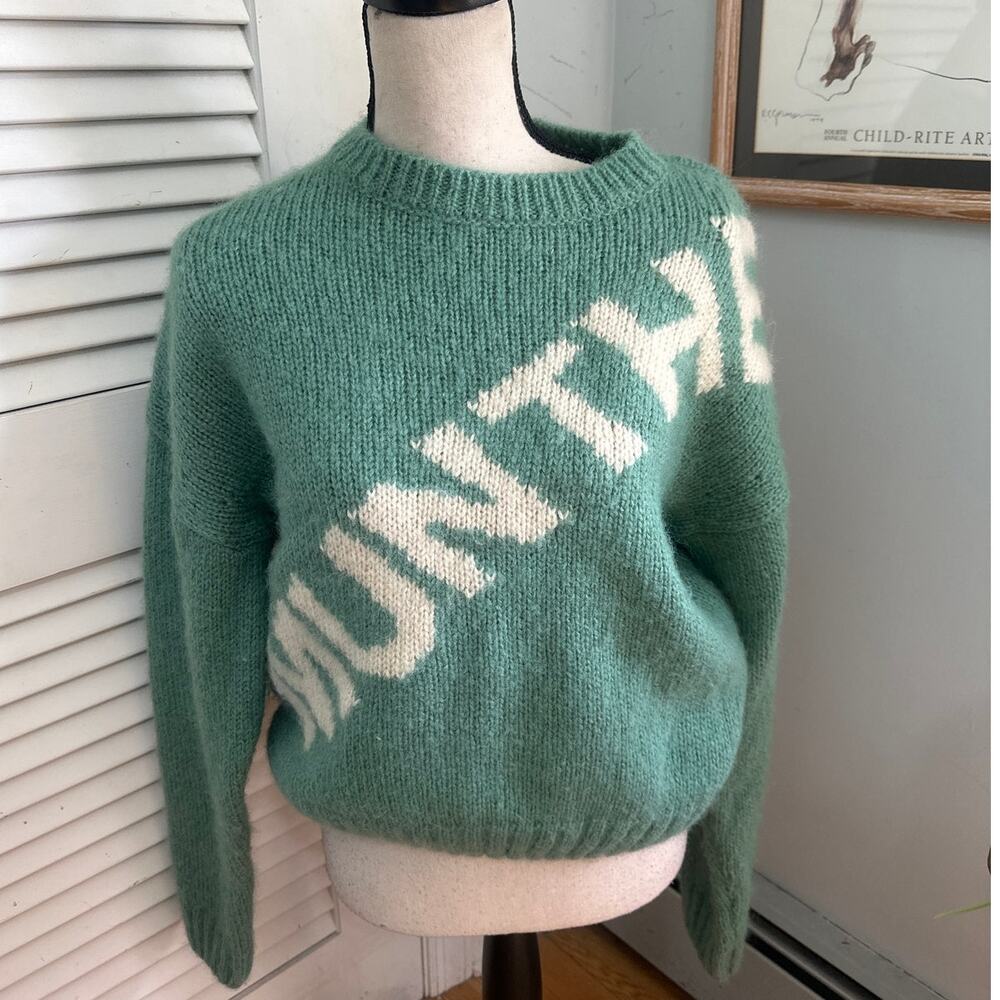 Day Ran Sweater Womens Free Size Green Fuzzy Wool Blend Graphic Korea Streetwear
